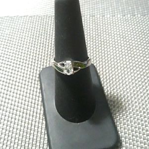 Sterling Silver lab opal/clear cz ring sz 7